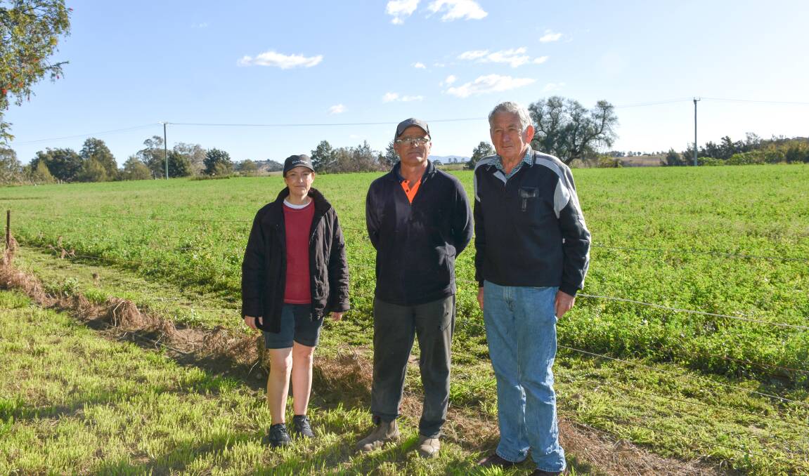 FRUSTRATED: Landholders whose properties are to be compulsory acquired for the bypass Bec Hatch, Chris McNamara and Maurice Butler.