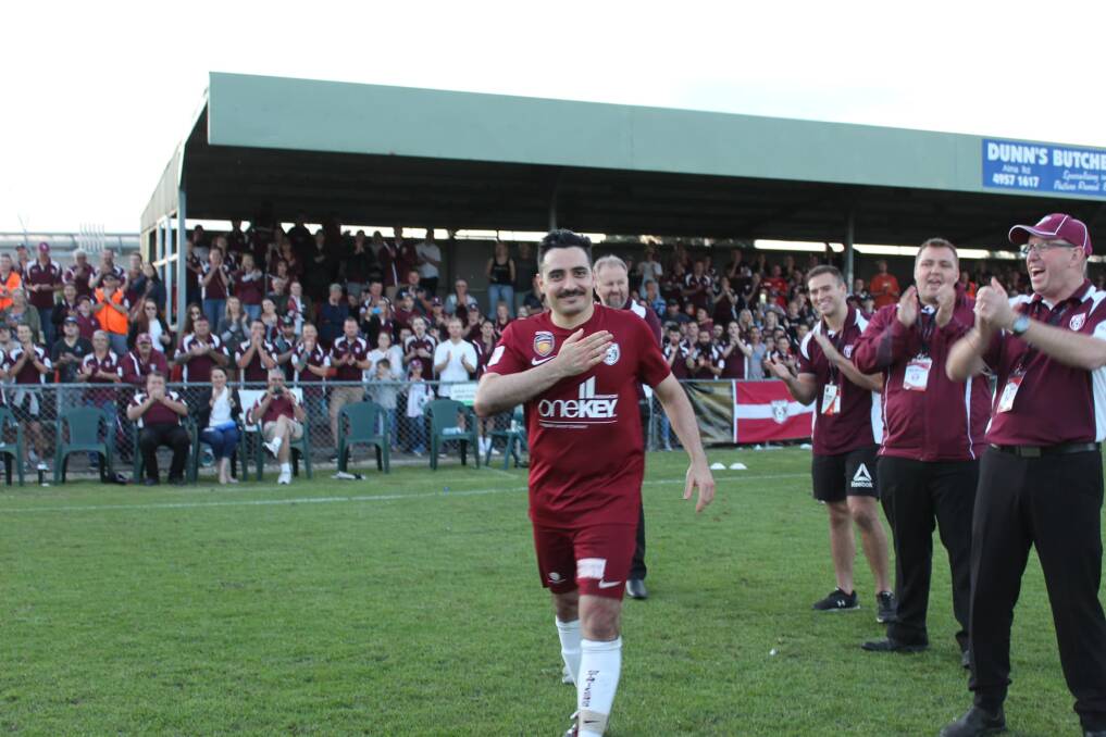 A bittersweet moment as the Singleton Strikers farewelled local star Joseph Civello after his seven year stint at the club as he makes the move back to Queensland. Picture supplied