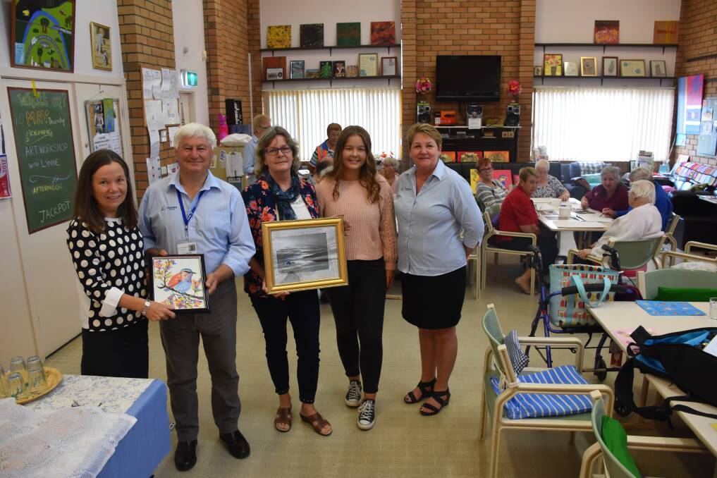 Alex Richards, Bloomfield Foundation, David Walker, president Ourcare Services, Lynne Bailey, art teacher, Emma-Rose Bailey, volunteer and Lesleigh Adie, CEO, Ourcare Services.