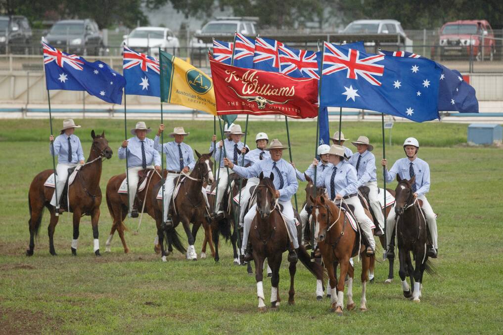 RM Williams Stock Horse Flag Ride performed by riders from the Eastern Branch of the Australian Stock Horse Society led by Bruce Moxey.