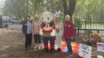 Members of the Singleton branch of the Red Cross along with Trauma Teddy at Friday's Teddy Bears Picnic in Rose Point Park.