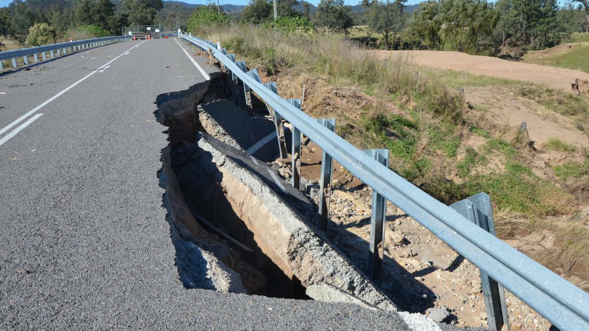 STORM DAMAGE: The Gresford Road bridge was severely damaged in the April super storms in 2015. 