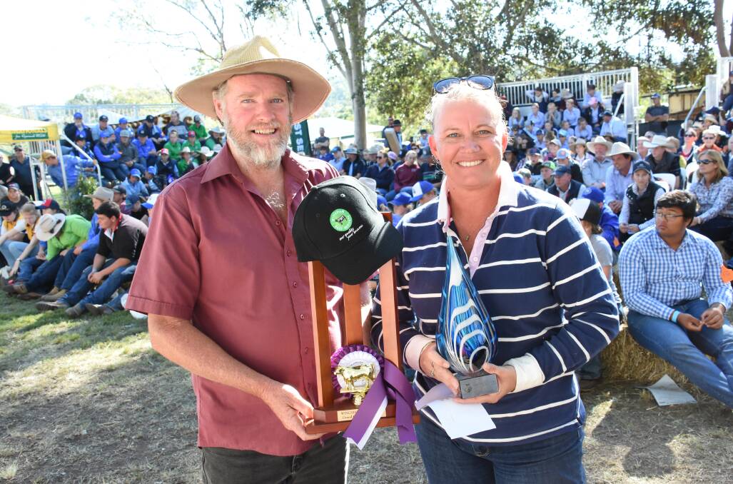All smiles for the presentation of the grand champion carcase and jackpot award for the Calrossy Anglican School entry - a purebred Angus steer.