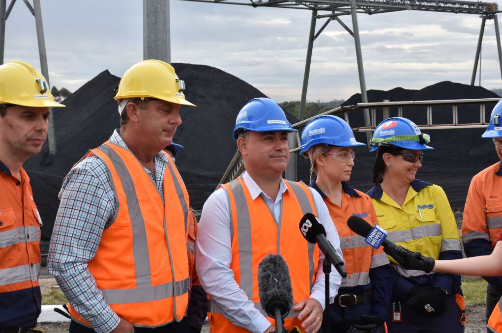 TOURING: NSW Minerals Council CEO, Stephen Galilee, Upper Hunter MP Michael Johnsen and NSW Deputy Premier and Minister for Regional NSW John Barilaro tour Peabody's Wambo mine in May 2019.