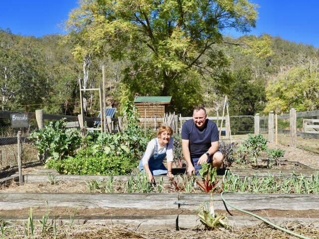 CHALLENGERS: Sophie Love and her partner Ged McCarthy in the veggie patch on their farm at Tom's Creek near Wauchope. Photo supplied.