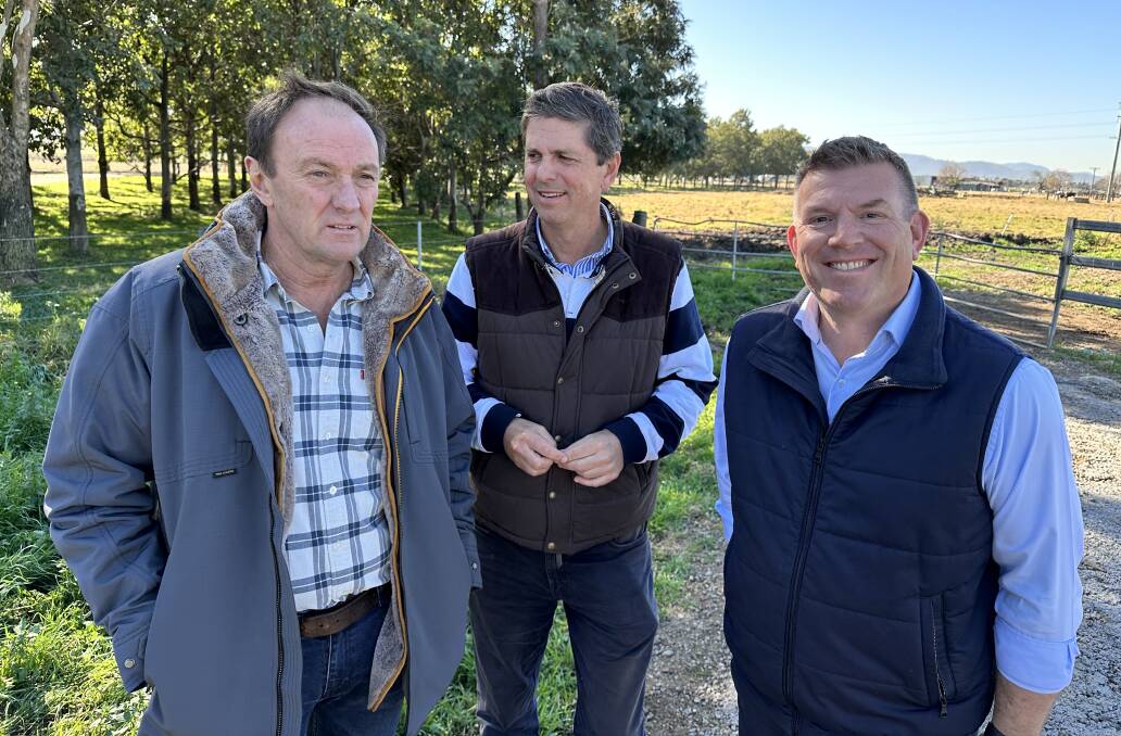 Andrew Margan, Margan Wines, Broke, Upper Hunter MP, Dave Layzell and NSW Nationals Leader and Shadow Minister for Agriculture and Natural Resources and Shadow Minister for Regional NSW, Dugald Saunders. Picture supplied.