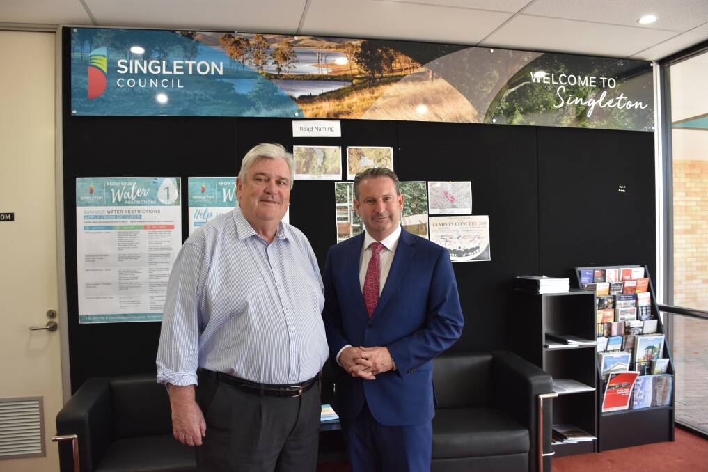 Singleton's deputy mayor Tony Jarrett with Greg Warren, NSW Shadow Minister for Local Government discussing the fact Singleton keeps missing out on vital Resoruces for Regions funding.