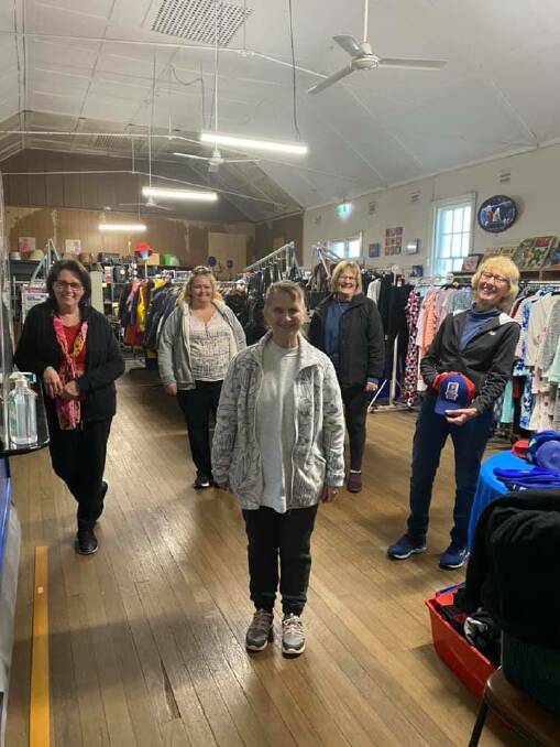 Branxton Boutique Anglican Op-Shop volunteers welcoming the community back after being closed for two months. (Left to right) Liz Underhill, Chelsea Bailey, Erica Hodges (middle front), Meredith Hunt & Connie Edgar.