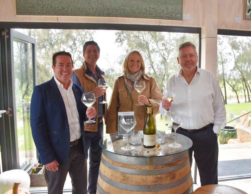 NSW Deputy Premier Paul Toole, Upper Hunter MP Dave Layzell, Winmark Wines, owner Karin Adcock and Minister for Planning Anthony Roberts. 