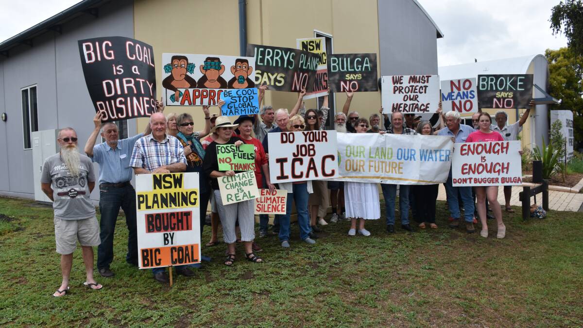 Protesters outside the Singleton Youth Venue where the cancelled IPC meeting was to be held.