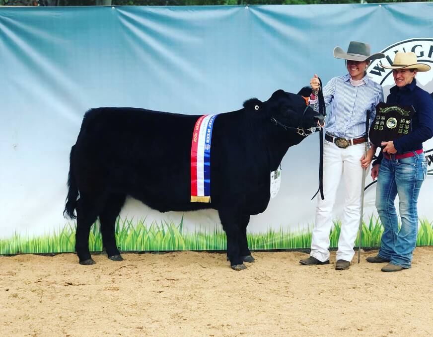 Champion led steer bred by Scott Brooker, Rouchel, and led by Claudia Atfield, student at St Josephs High School, Aberdeen, with her ag teacher Lisa Bright