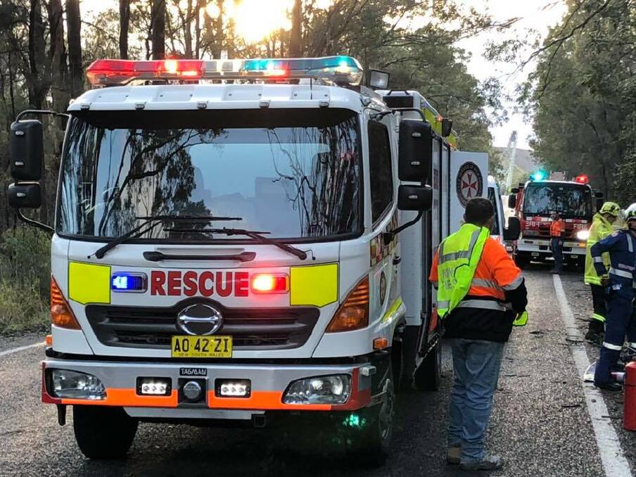 Emergency services of the scene of a MVA near Mt Thorley. Photo Singleton Fire & Rescue.