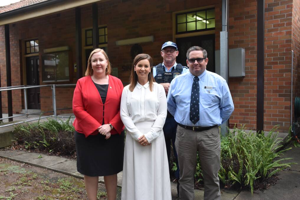 Jenny Aitchison. Shadow  Minister Prevention of Domestic Violence and Sexual Assaults, Country Labor candidate for Upper Hunter Melanie Dagg, Sergeant Brett Gruber, Singleton Police and Ian Allwood, executive, Police Association NSW.