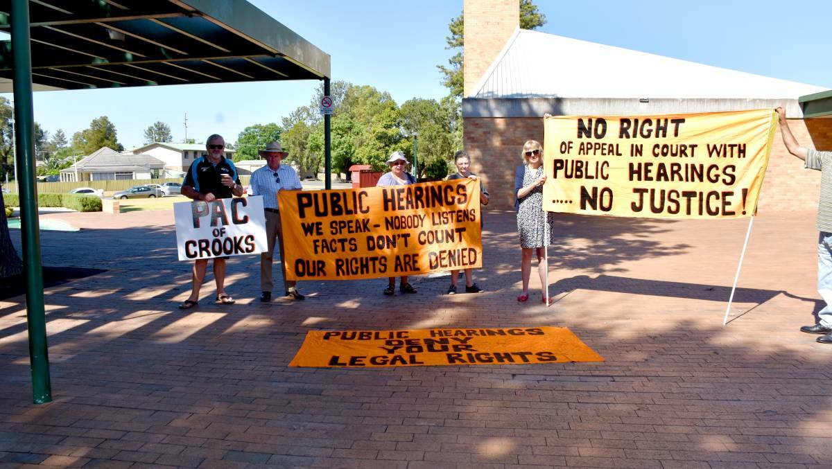 Protesters outside the PAC hearing in Singleton February 2018.