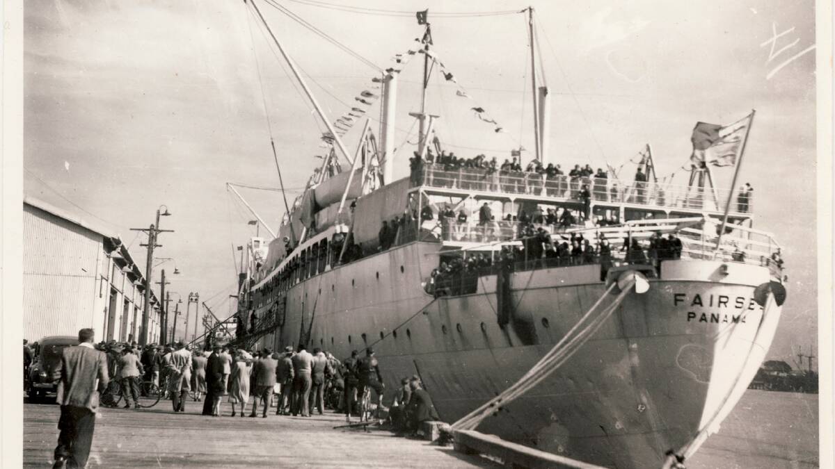 NEW ARRIVALS:  "Fairsea" MV 11678/ 1941 at Lee Wharf Newcastle, August 1949.  On board were migrants who spent time at the Greta Camp. Photo supplied