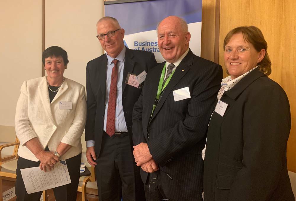 FUTURE PLANS: Jennifer Westacott AO (Business Council of Australia), Cessnock mayor Bob Pynsent, Sir Peter Cosgrove and Singleton mayor Sue Moore in Canberra in February 2020.