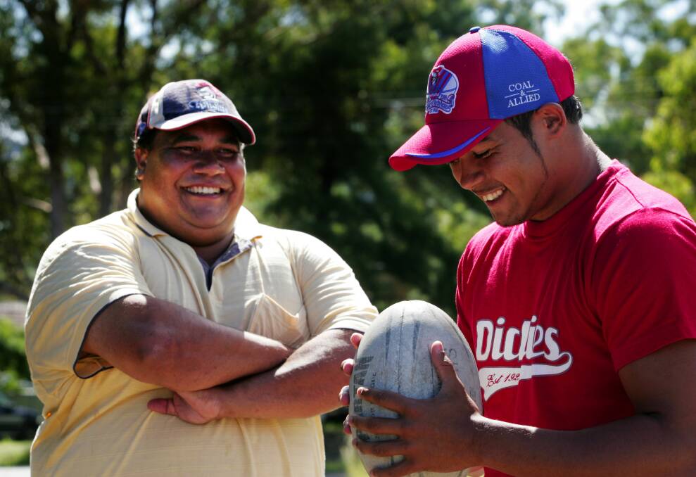 SAD NEWS: Former Knights winger Jason Edwards, pictured with son Jared in 2008. Jason, who passed away on Monday, played in five first-grade games for Newcastle. Jared played lower grades and in an NRL trial.
