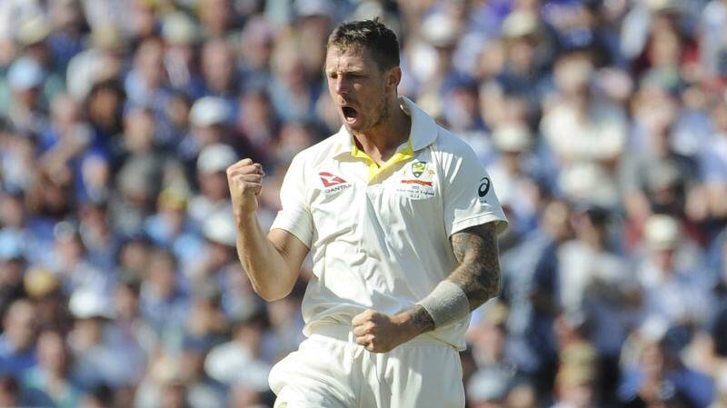 Australia's James Pattinson celebrates a First test wicket.
