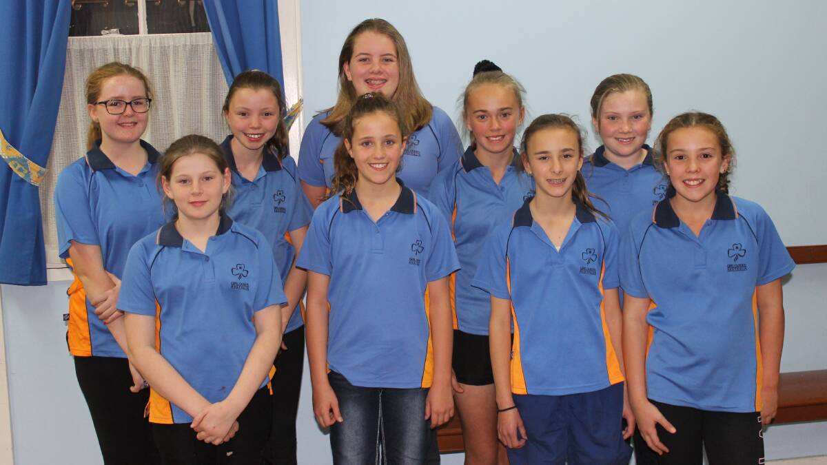 The 11 Singleton District Girl Guides attending the Sydney Girl Guides Jamboree are: back, from left, Caitlin Towart, Ruby Thomas, Ella Wigzell, Ella Hamson, Sophie Kelley; front, from left, Gabrielle Colelough, Layla Korff, Milan Davies and Chelsea Maher. Absent: Aoife Marzol and Chevelle Phillips