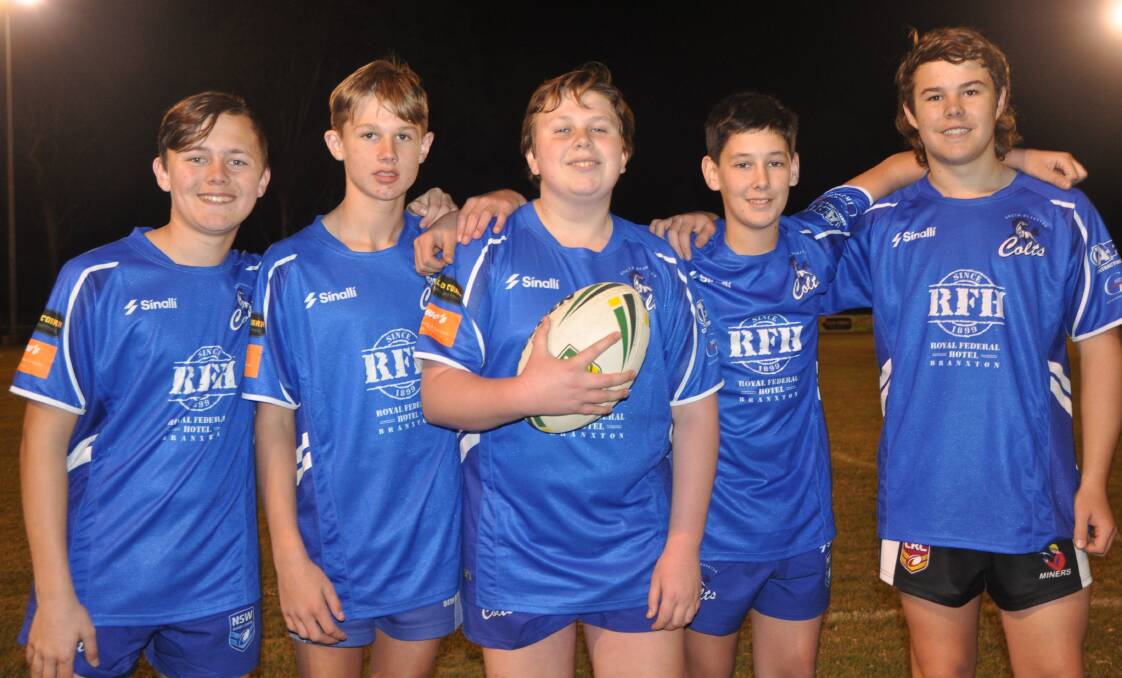 Greta-Branxton Colts under-14 players Brayden Chaff, Brodie Grant, Bailey Grieve, Oliver McGregor and Hunter ONeill are ready for the start of the 2020 Maitland District Junior Rugby League season.