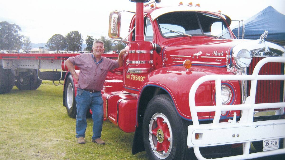Sunny Warby and his old B Model Mack and Freighter trailer 