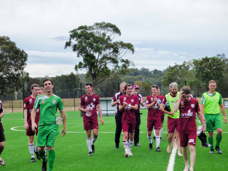 BIG DANCE: A happy Singleton Strikers side walking off the ground after a comprehensive win over New Lambton.