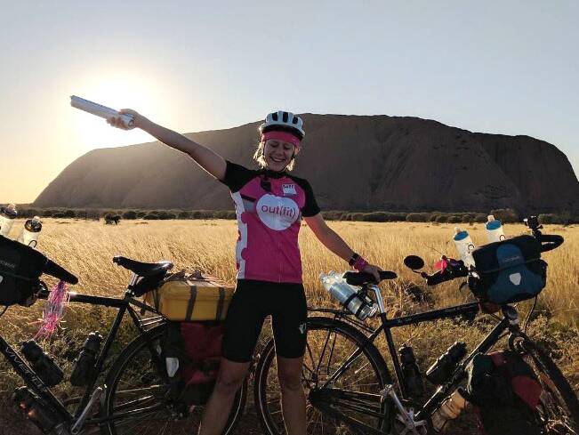 GRAND SECTION: Bobbie Bayley has cycled all the way to Uluru as a part of the Byera Hadley Travelling Scholarship. Photo: The Grand Section. 