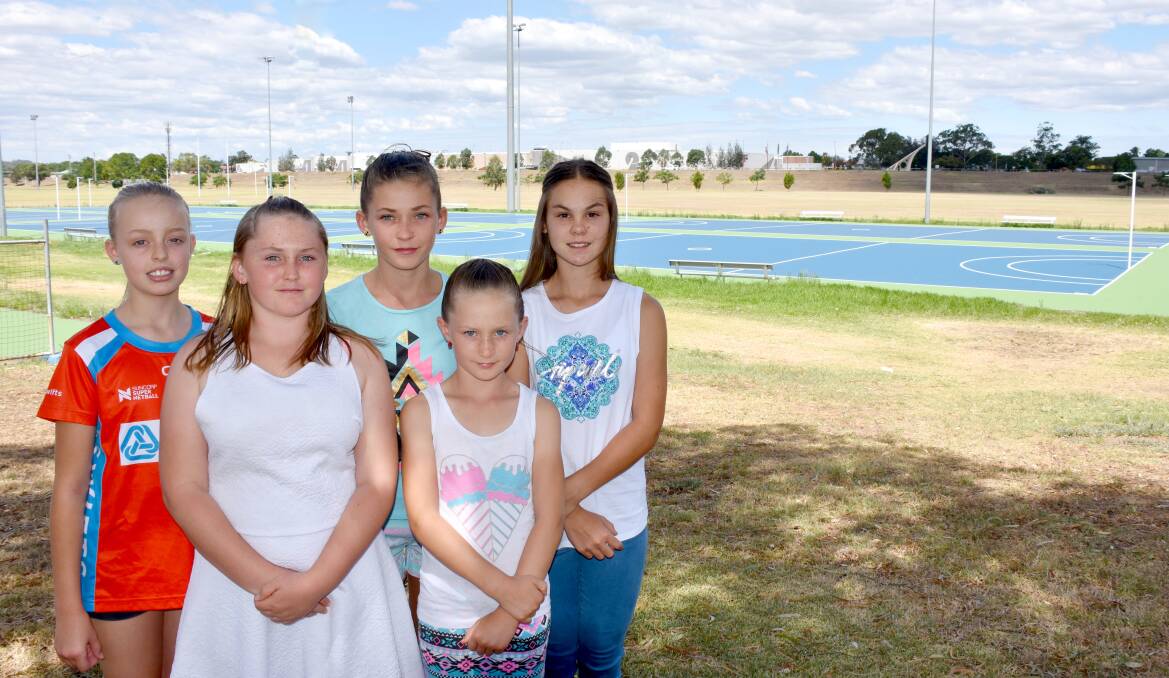 EXCITING TIMES: (back) Bella Hoswell, Cheyenne Brennan, Tyanna Lopez, (front) Zara Brennan and Katie Brennan are keen to play on the newly resurfaced netball courts next season. 