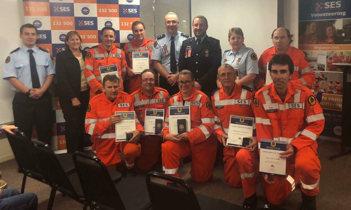 RECOGNITION: Singleton unit State Emergency Service members recognised for long service and national medal awards last Wednesday. 