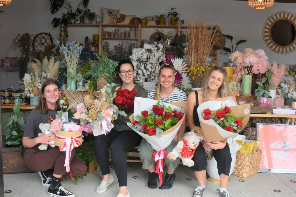 VALENTINES PREPARATION: August Bloom florists Piper Francis, Emma Latter, Lili Robinson (owner) and Claude Smith are preparing for one of the busiest days of the year. 