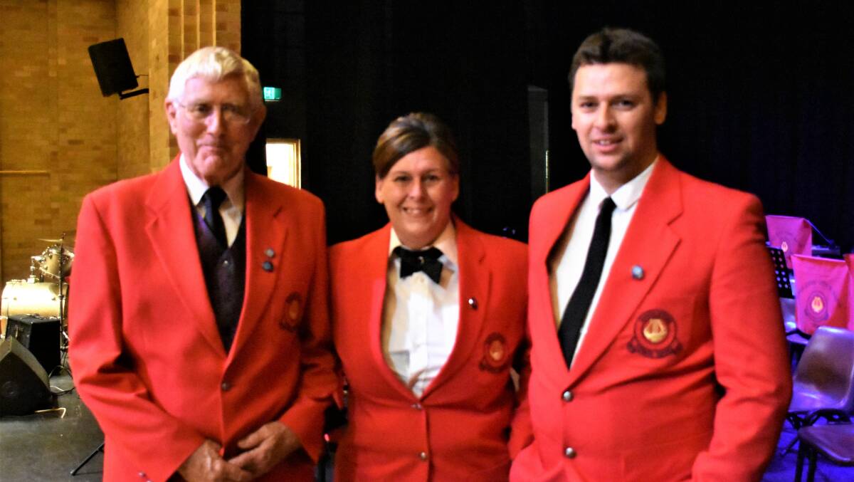 LIFE MEMBERS: Rod Spence, Jodie Kermode and Kyle Kermode were inducted as life members of the Singleton Town Band by president Peter Knight on Saturday evening.