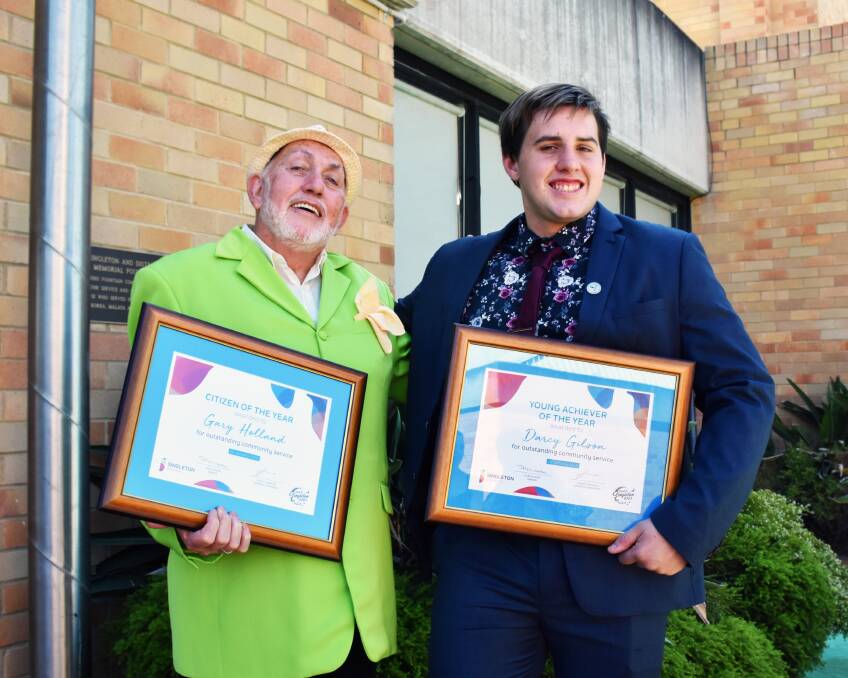 RECOGNITION: Citizen of the year Mr Gary Holland and Young Achiever of the year Mr Darcy Gilson also known as 'Superfish'.