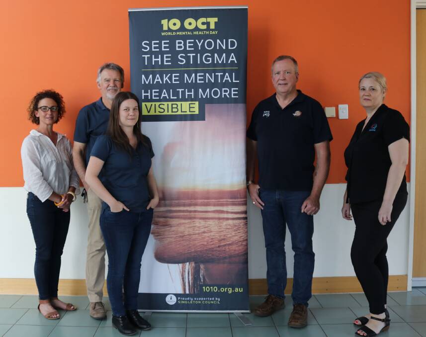 Mental Health Capacity Builder Kirsten Noack, Singleton Council Community Planner David Baker, Singleton Council Community Development Officer Jennifer Holland, Rural Aid Counsellor Gary Bentley and Mosaic Therapy and Supports Tasmin Young are joining forces at Singleton Square on World Mental Health Day.