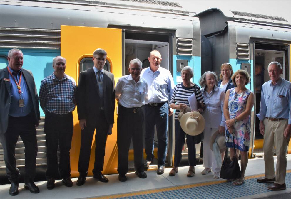 TWO MORE TRAINS: Paul Toole (Minister for Regional Transport and Roads), Michael Johnsen (Member for the Upper Hunter), Cr Sue Moore (Singleton mayor) and community members such as Two Trains for Singleton advocates joined to announce the new services at the Singleton station earlier today. 