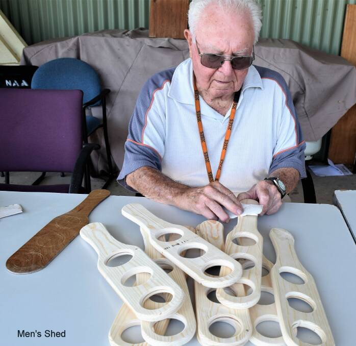 Bob Moore working at the Singleton Men's Shed. 