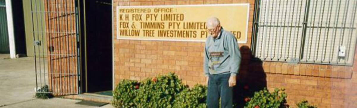 Legacy: Kevin Fox outside Fox and Timmins Pty Ltd, the business he shared with Leonard Timmins who became executor of his will. Mr Fox died in 2016.