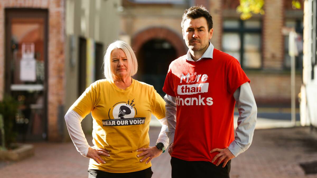 STRIKE: Union organisers Therese Fitzgibbon and Jack Galvin Waight.