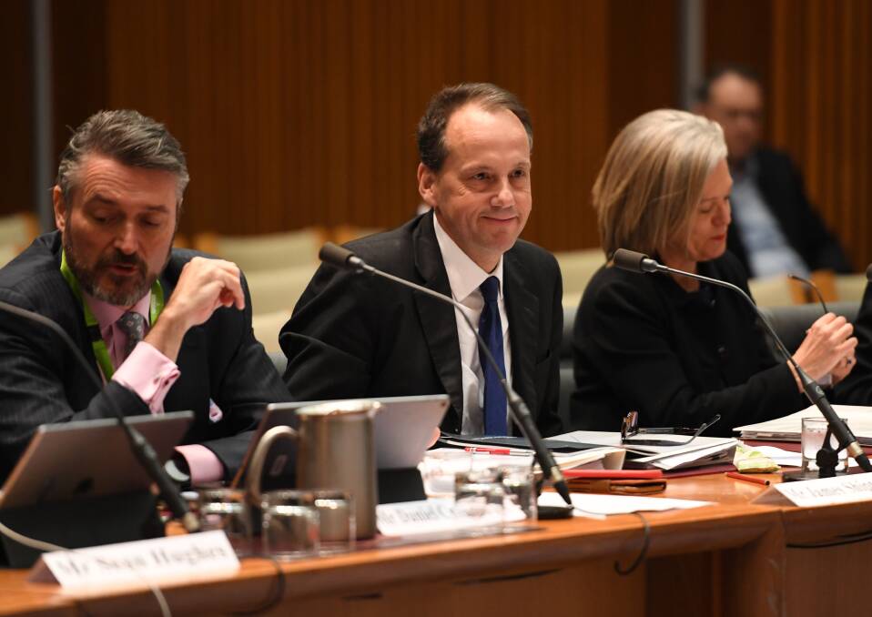 ASIC deputy chairman Daniel Crennan, left, and chairman James Shipton giving evidence to a parliamentary committee last year. Picture: Getty Images
