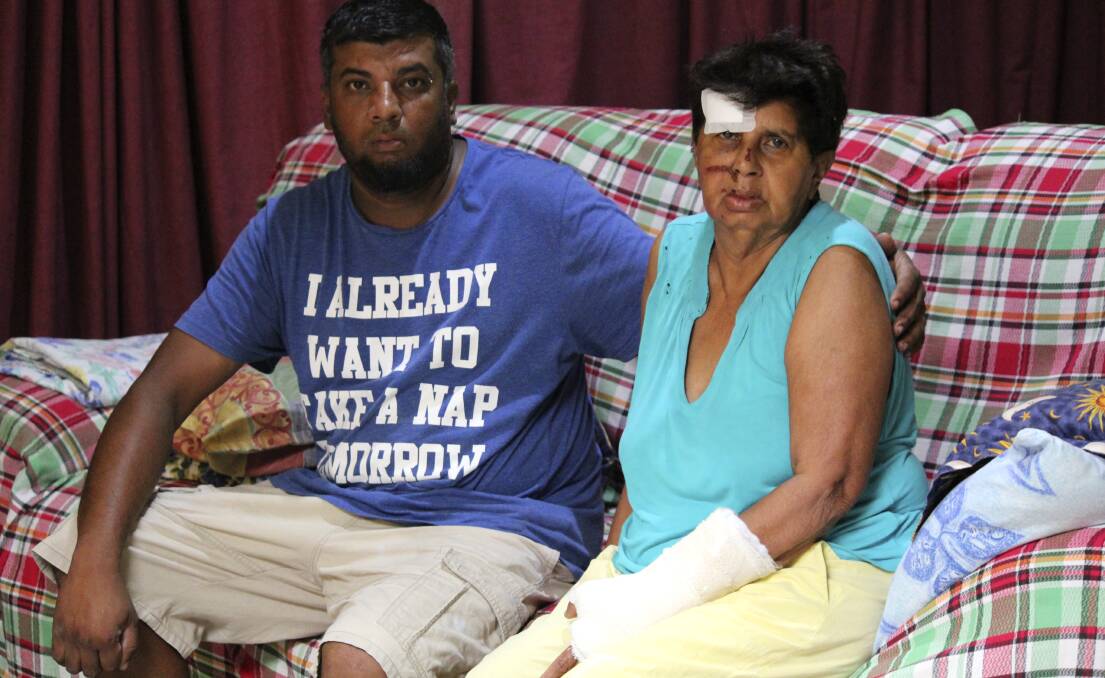 SHOCKED: Vimal and his mum, Vera, who can't believe what has happened to her during a routine shopping trip.
