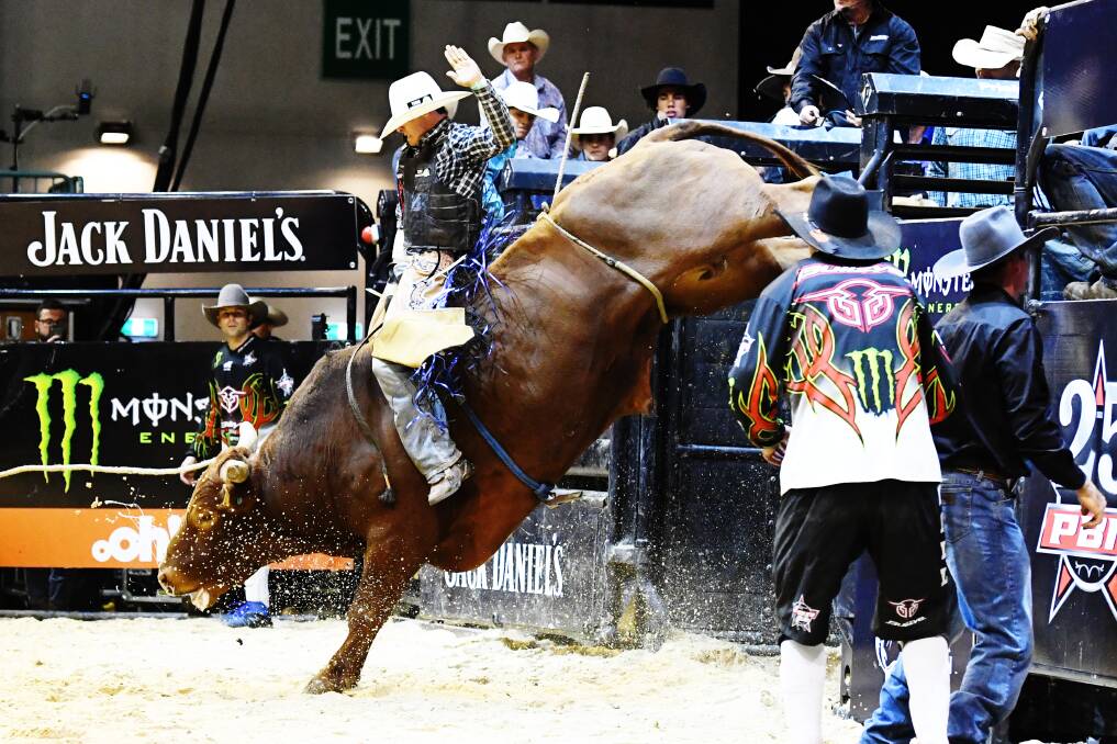 THRILLING: Heffernan on Red Rat in the Short Go round at Newcastle Invitational. PIC: Elise Derwin courtesty of PBR Australia.