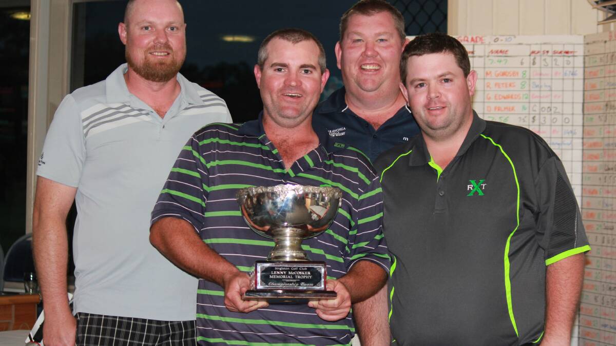 TEAMWORK: Daniel Storey (pictured far right) when his team took out the Lenny McCosker Memorial Trophy at the recent club champs.