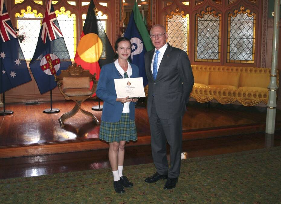 HONOUR: Fiona Stalker with the NSW Governor.