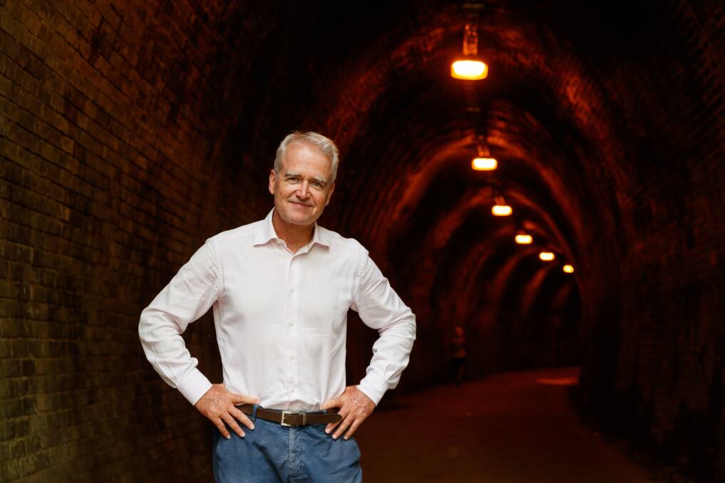 Writer Scott Bevan at Redhead Tunnel on the Fernleigh Track. Picture: Max Mason-Hubers 