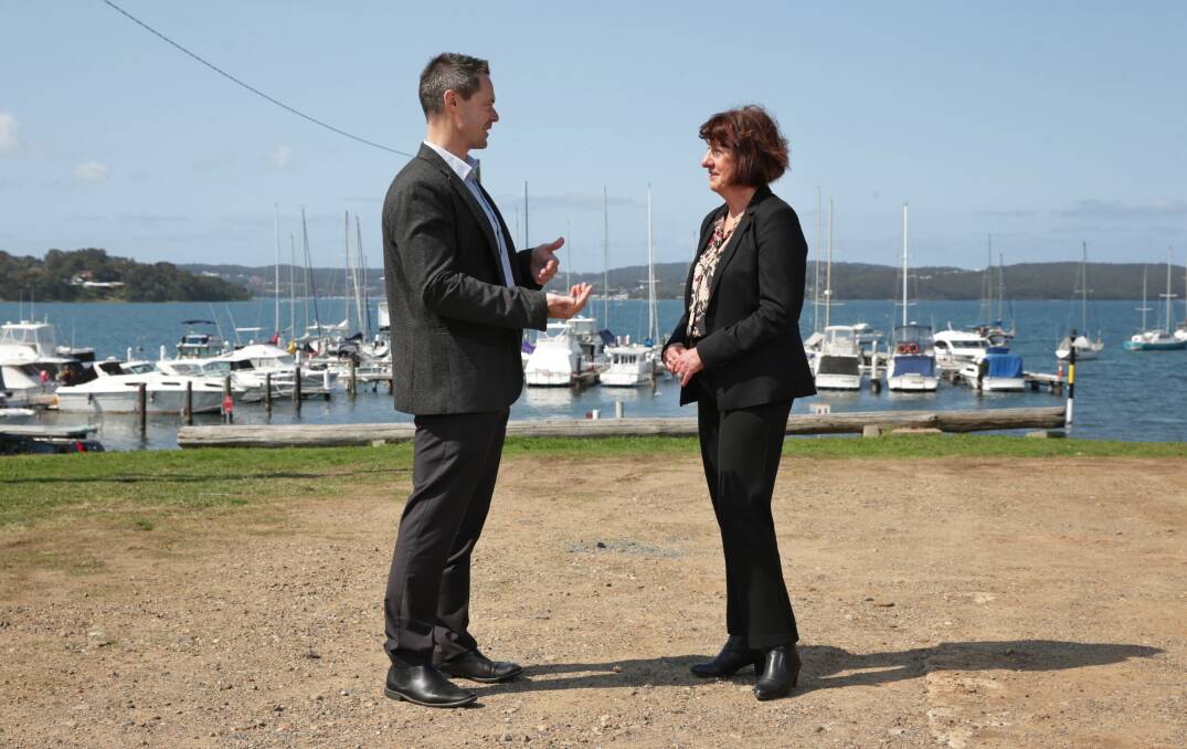 SHARED VISION: Lake Macquarie councillor Jason Pauling and mayor Kay Fraser on the site at the centre of community debate over a proposed development. Picture: Simone De Peak  