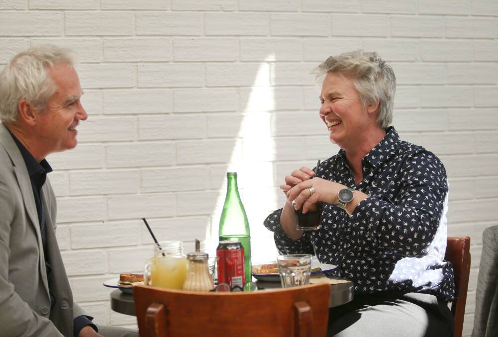 Jacqui Hemsley at lunch with Scott Bevan in Warners Bay. Picture: Marina Neil