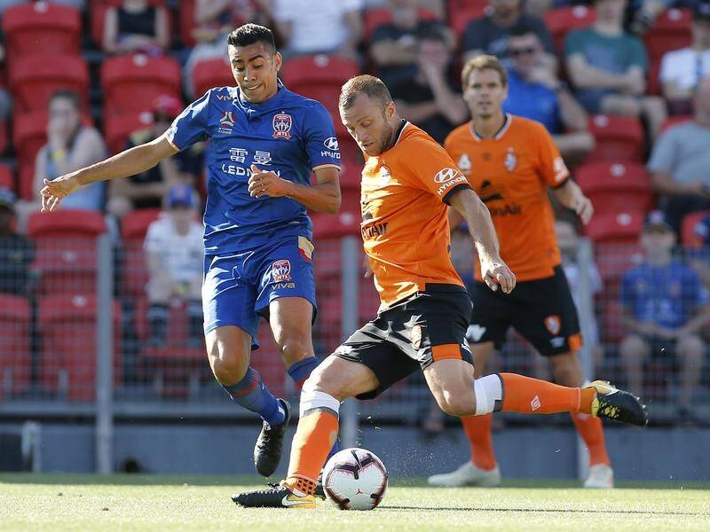 Newcastle's Jair (L) hopes for a flood of goals after breaking his A-League duck against Brisbane.