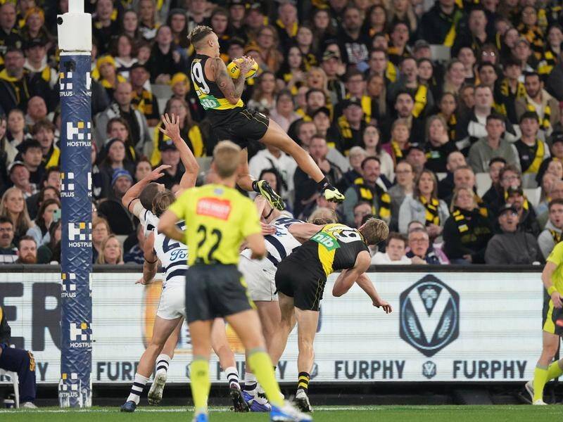 Richmond's Shai Bolton took a mark of the year contender but his team were outgunned by Geelong.