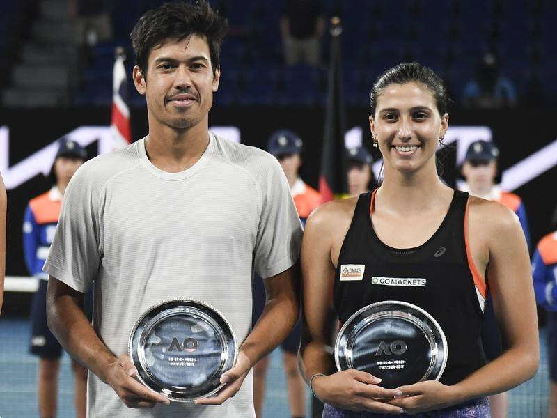 Jason Kubler and Jaimee Fourlis (r) were losing finalists in the Australian Open mixed doubles.