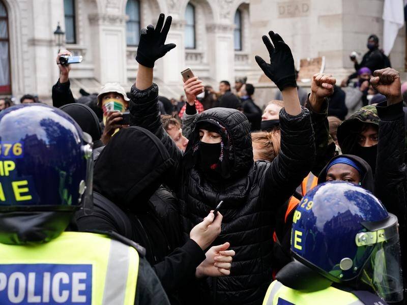 Police and demonstrators clashed in London after a largely peaceful Black Lives Matter protest.