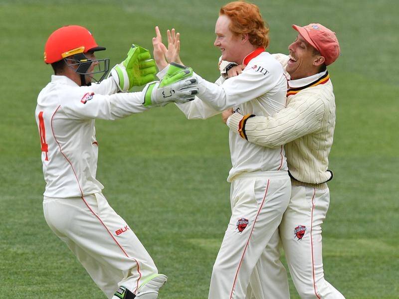Legspinner Lloyd Pope has taken his maiden first-class wicket during his Sheffield Shield debut.